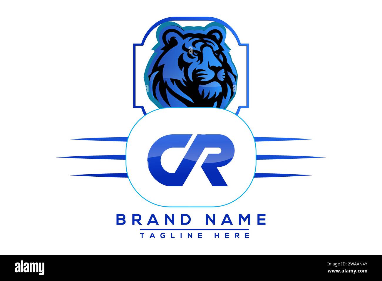 Logo bleu Tiger CR. Conception de logo de vecteur pour les entreprises. Illustration de Vecteur
