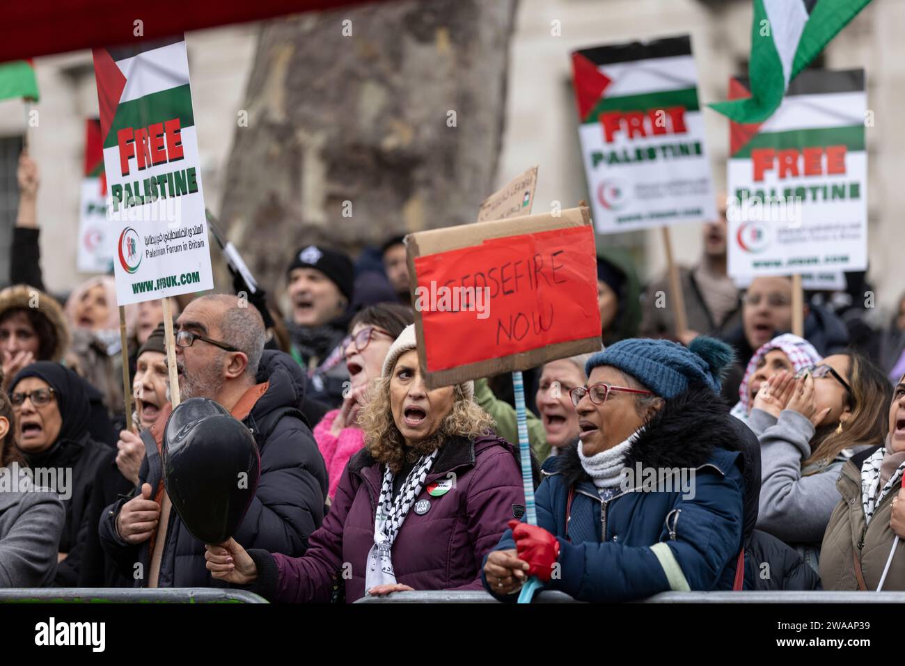 Manifestation à Gaza devant le n° 10 Downing Street en présence de militants pro Palestine Banque D'Images