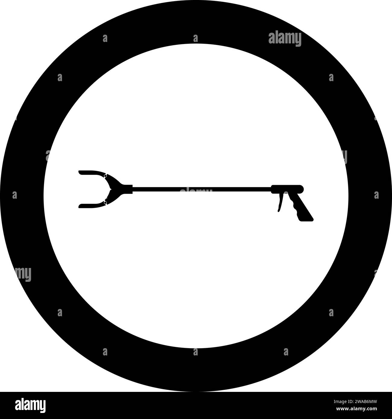 Pince à longue portée pince ramasseur de litière pince dispositif de ramassage de déchets outil pince équipement bras icône de main dans un cercle rond image d'illustration vectorielle de couleur noire Illustration de Vecteur