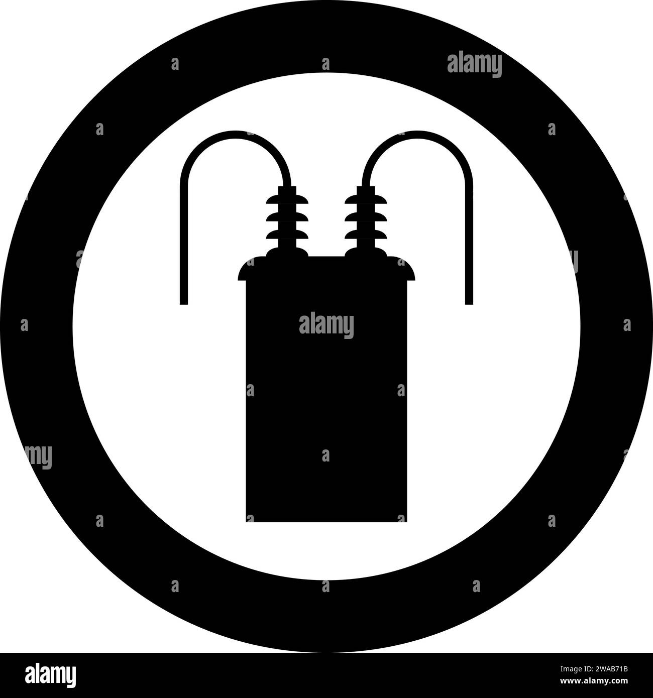 Icône de puissance d'énergie de sous-station haute tension de transformateur électrique dans le cercle rond couleur noire illustration vectorielle image de contour solide style simple Illustration de Vecteur