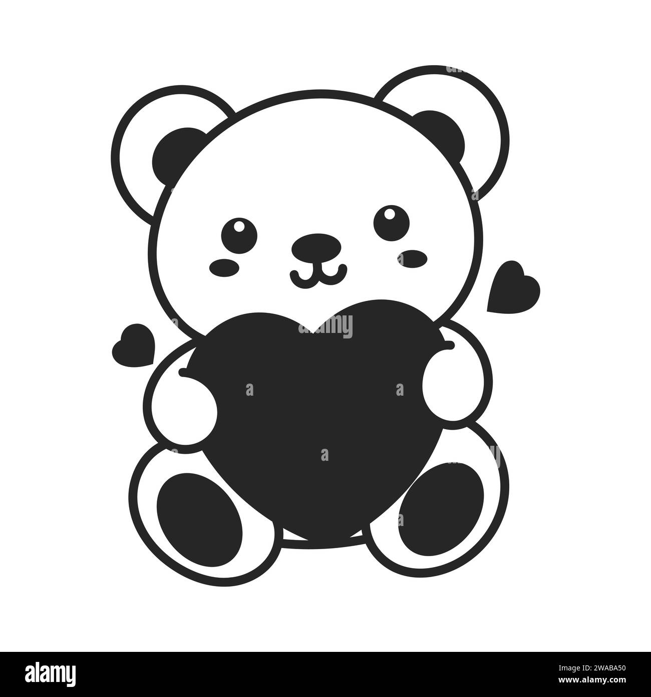 Un mignon ours Kawaii est assis et serrant un cœur. illustration vectorielle de style dessin au trait Illustration de Vecteur