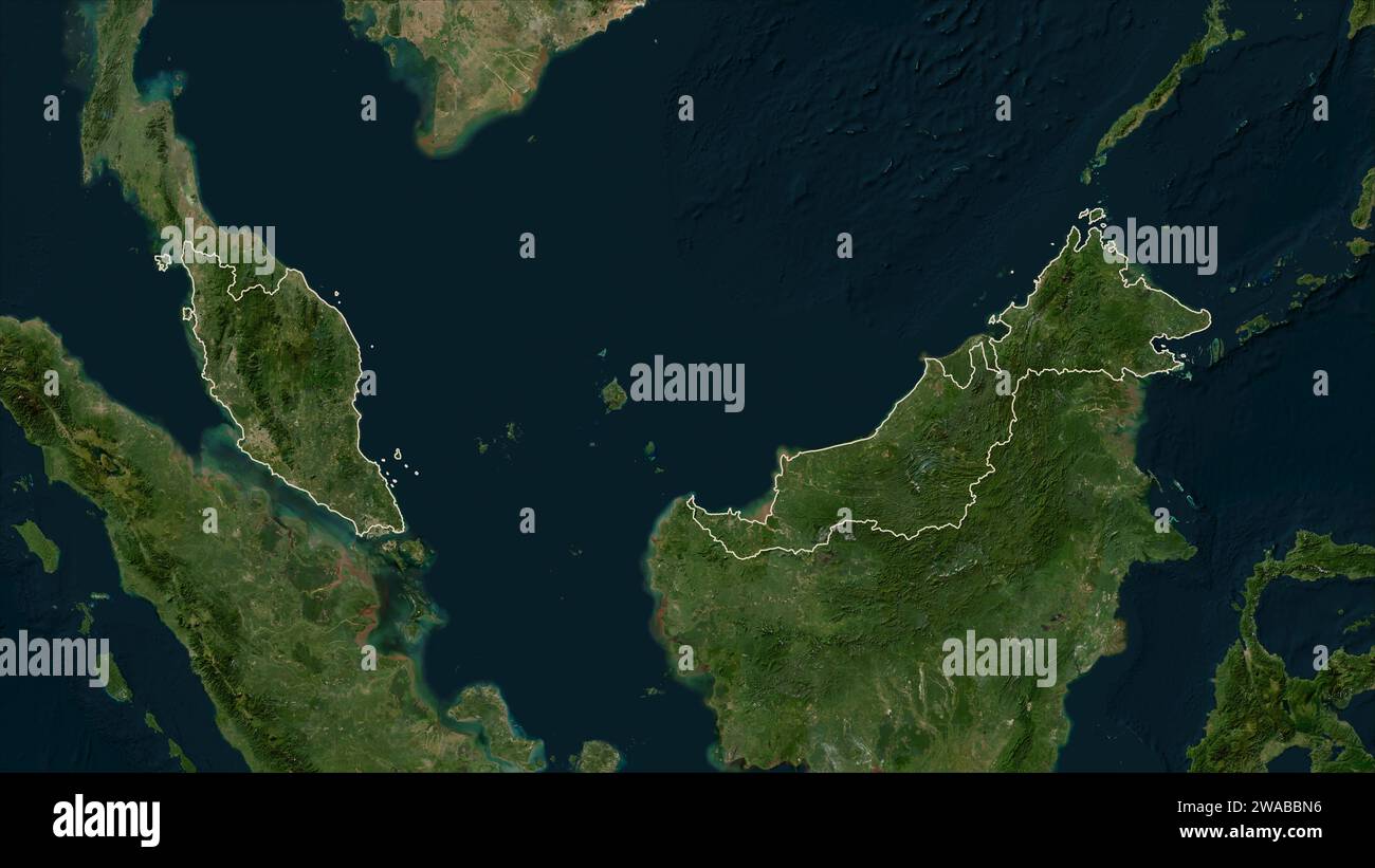 La Malaisie a décrit une carte satellitaire à basse résolution Banque D'Images