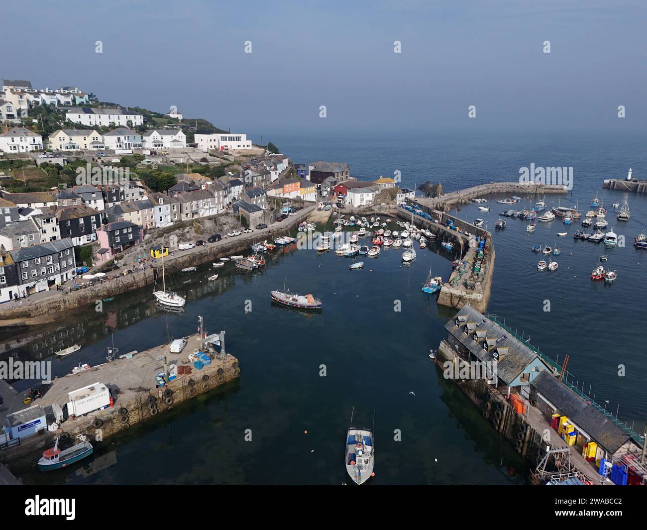 Mevagissey village de pêcheurs Cornwall drone, aérien Banque D'Images