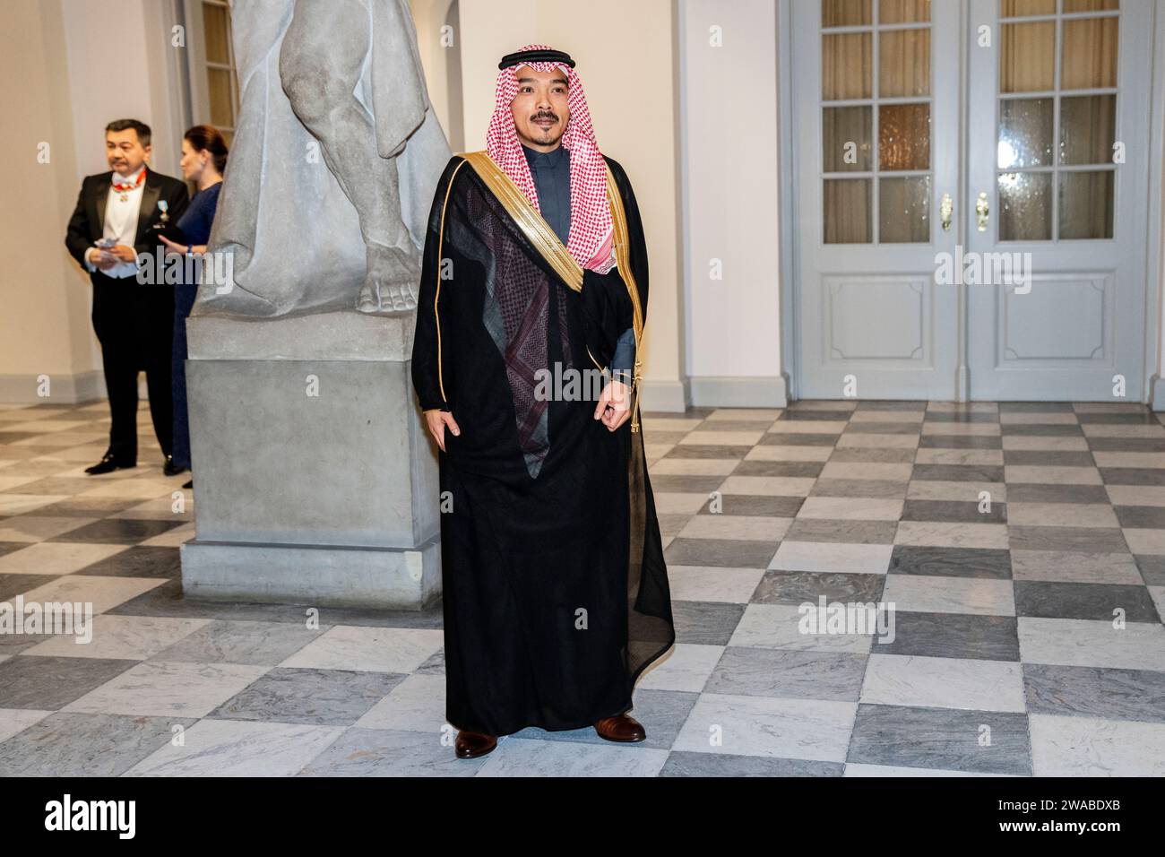 Copenhague, Danemark. 03 janvier 2024. Le chargé d'affaires saoudien Hussam Mustafa L Tambusi arrive à la retraite du corps diplomatique du nouvel an au Palais Christiansborg à Copenhague, le mercredi 3 janvier 2024. Crédit : Ritzau/Alamy Live News Banque D'Images