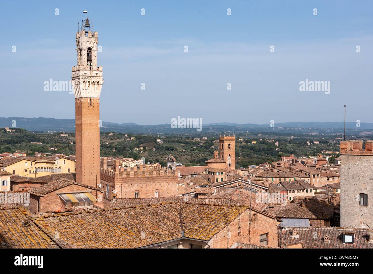 Vue sur les toits de Sienne vers la Torre Magna, vue depuis le toit de la cathédrale de Sienne, Italie Banque D'Images