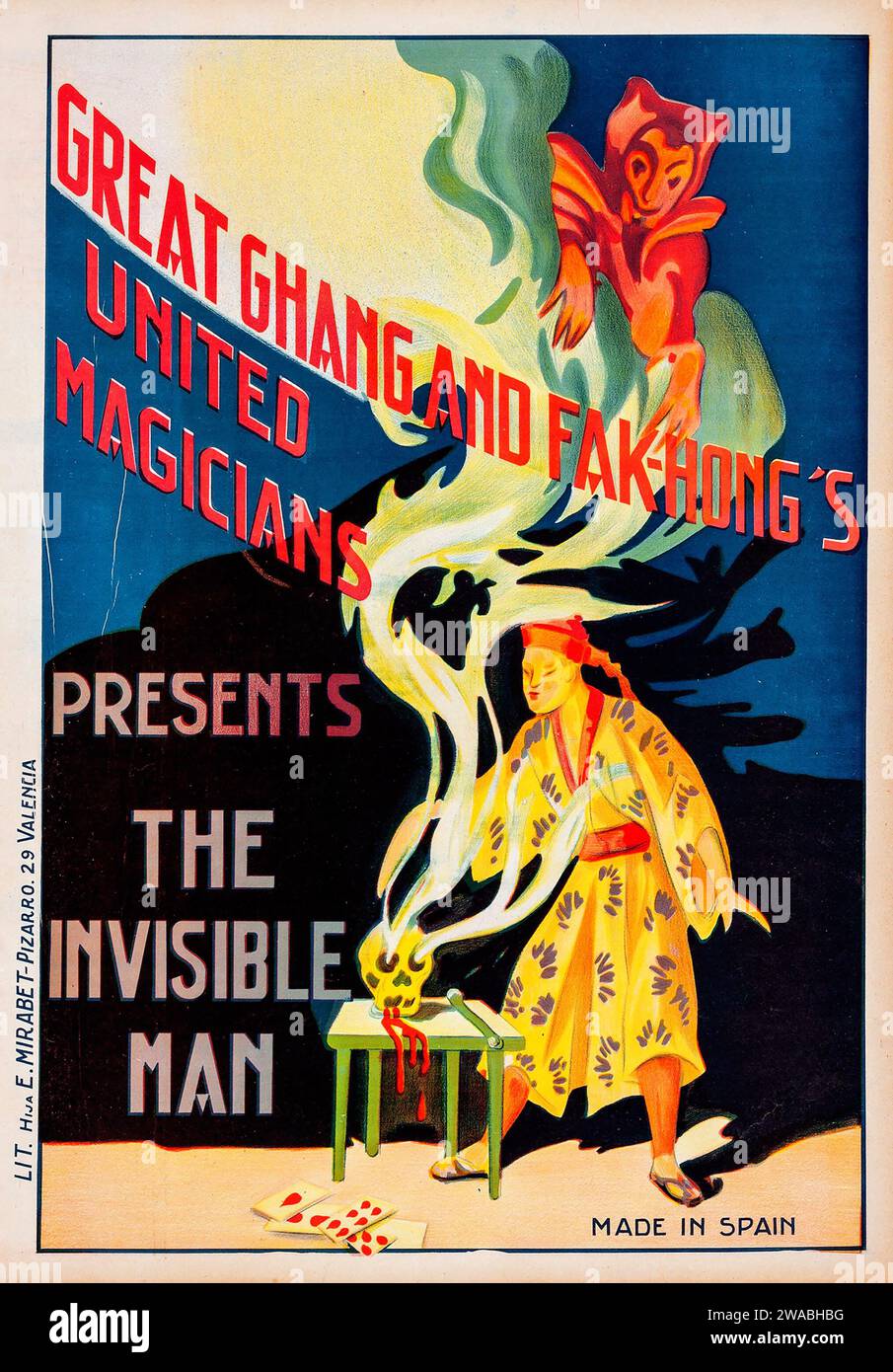 Affiche du spectacle magique de Chang et FAK Hong, The invisible Man (années 1930) Banque D'Images