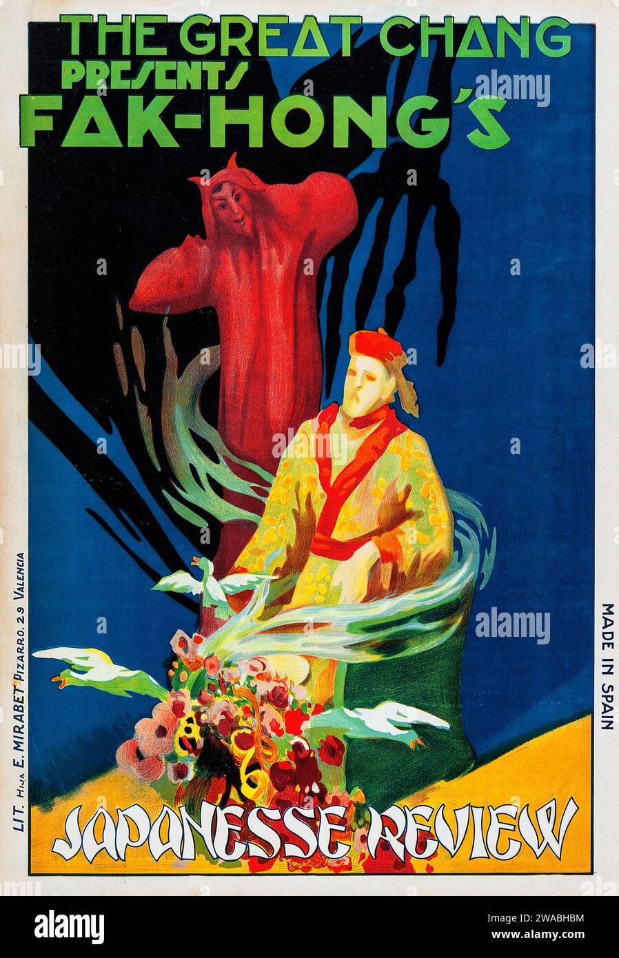 Chang et FAK Hong's Japanese Review (Hija de E. Mirabet., années 1930). Affiche Magic Show Banque D'Images