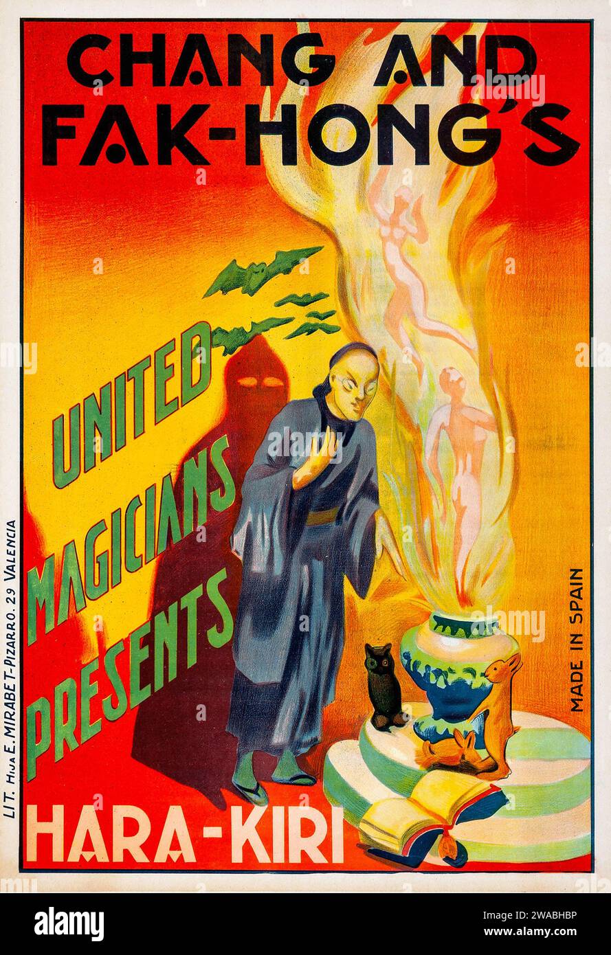 Affiche du spectacle magique Hara-Kiri (années 1930) de Chang et FAK Hong Banque D'Images