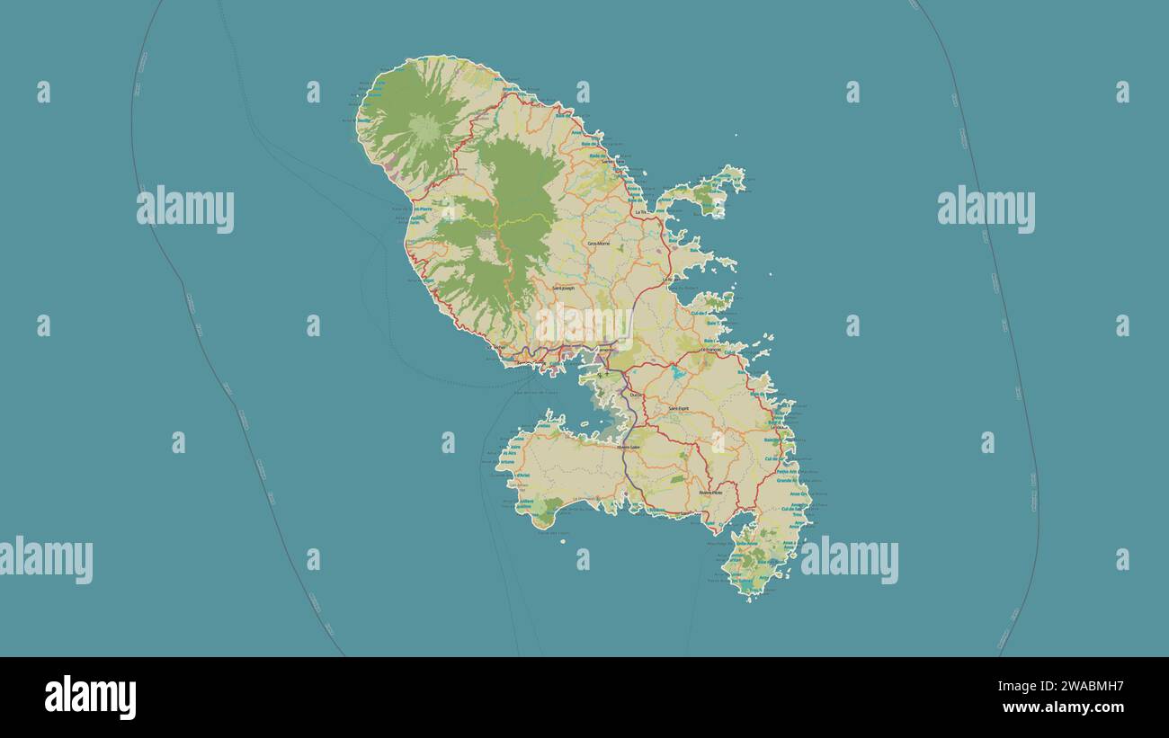 Martinique décrit sur une carte topographique de style OSM Humanitarian Banque D'Images