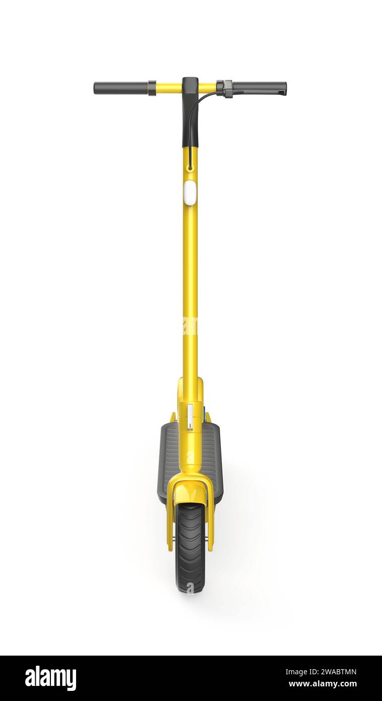 Vue de face du scooter électrique jaune sur fond blanc Banque D'Images