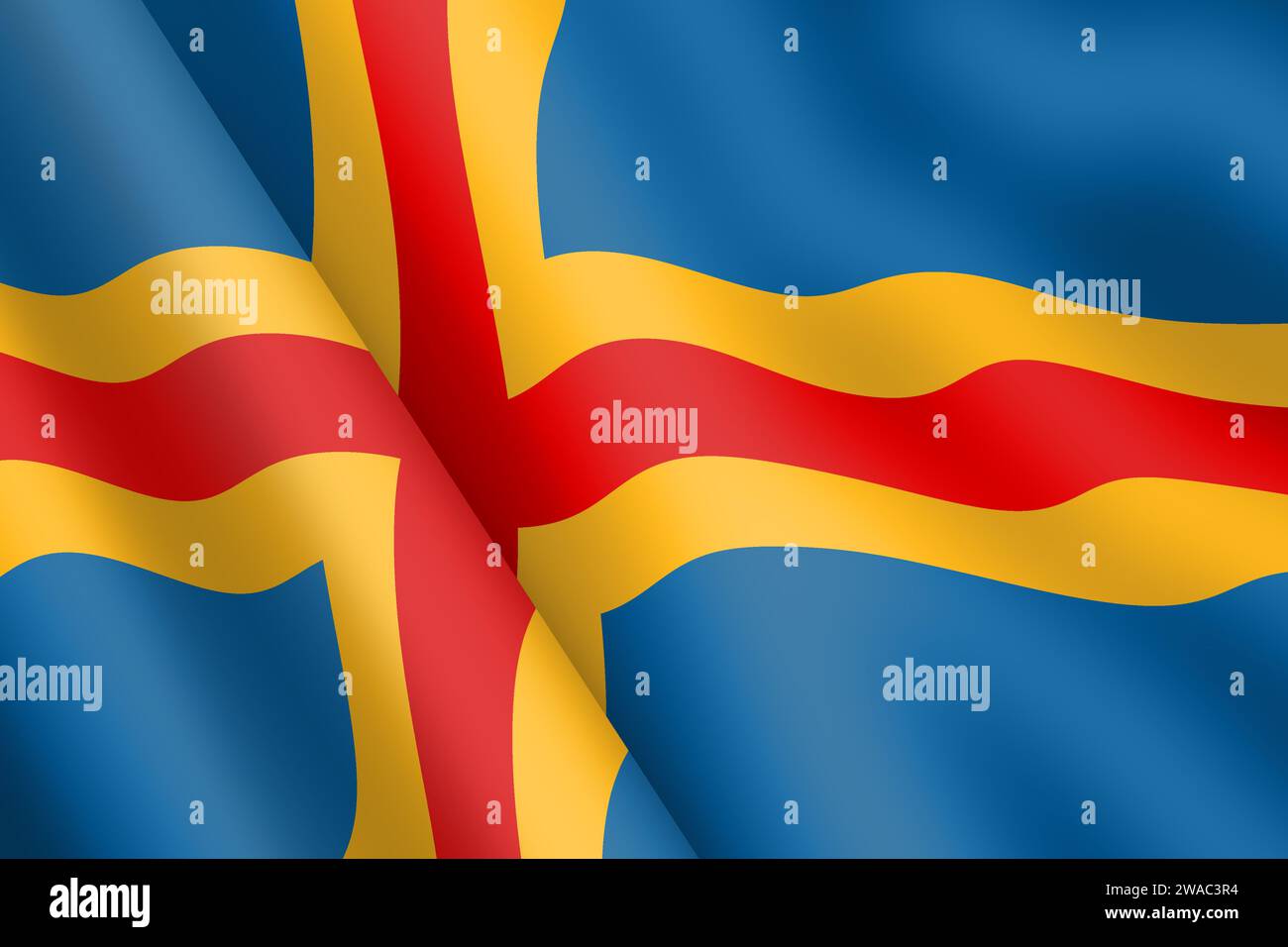 Aland Islands agitant drapeau 3d illustration ondulation du vent Banque D'Images
