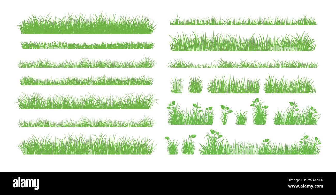 Silhouette d'herbe verte. Lignes de dessins animés de plantes et d'arbustes pour l'embarquement et l'encadrement, élément de logo écologique et organique. Vector Set Spring Field planter SH Illustration de Vecteur