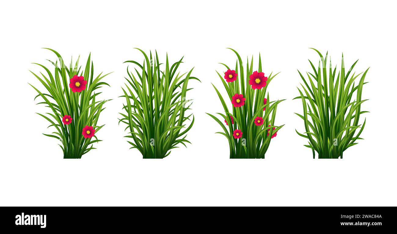 Silhouette d'herbe verte. Lignes de dessins animés de plantes et d'arbustes pour l'embarquement et l'encadrement, élément de logo écologique et organique. Vector Set Spring Field planter SH Illustration de Vecteur