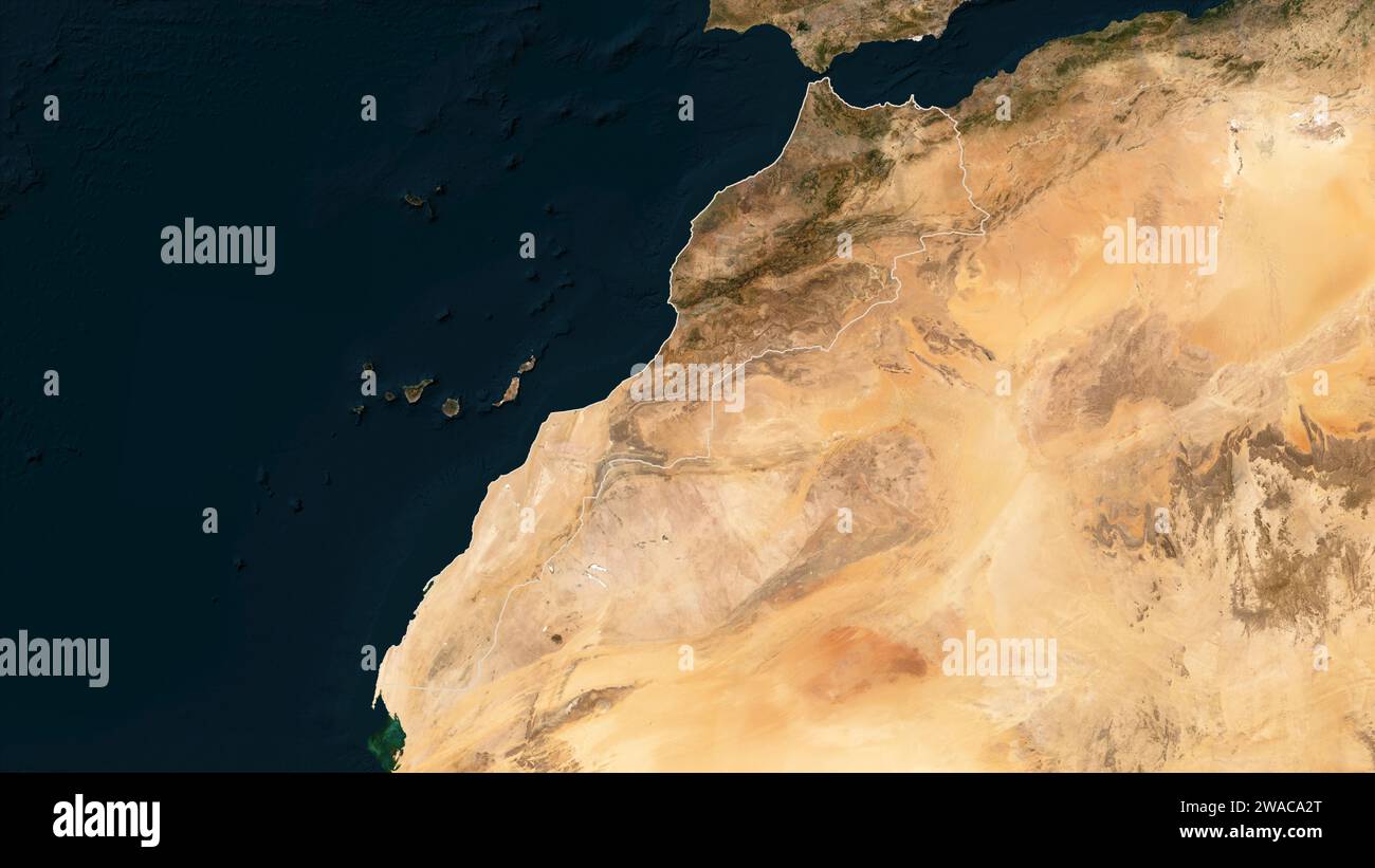 Le Maroc a décrit une carte satellitaire à basse résolution Banque D'Images
