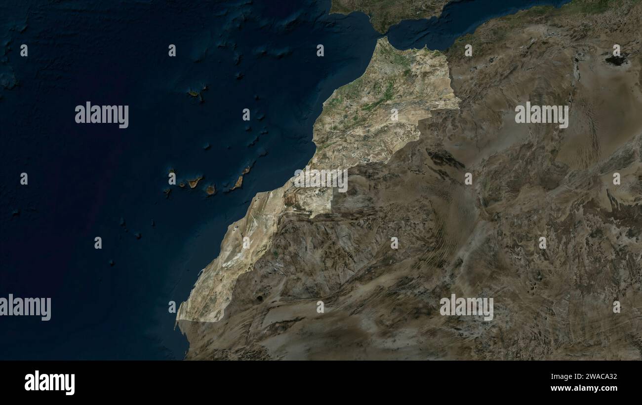 Le Maroc a souligné sur une carte satellite à haute résolution Banque D'Images