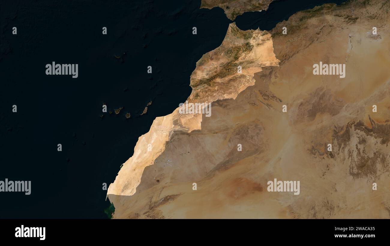 Maroc mis en évidence sur une carte satellite à basse résolution Banque D'Images