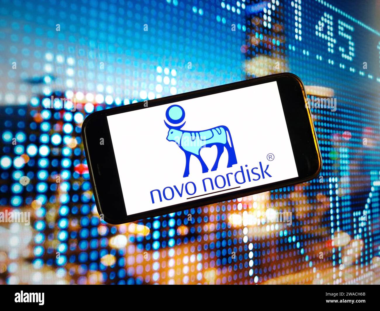 KONSKIE, Pologne - 03 janvier 2024 : logo de la société pharmaceutique Novo Nordisk affiché sur l'écran du téléphone portable Banque D'Images