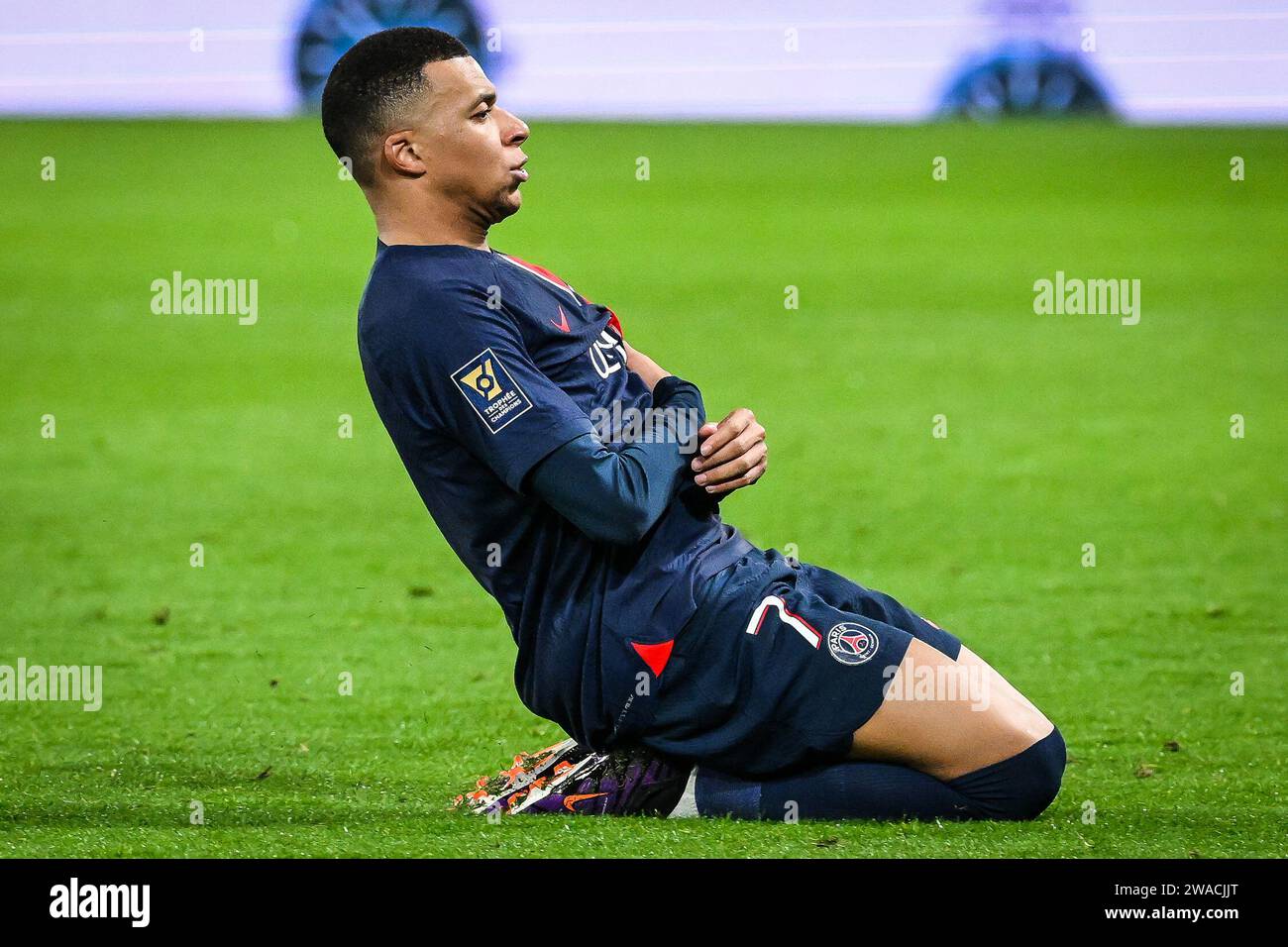 Paris, France, France. 3 janvier 2024. Kylian MBAPPE du PSG célèbre son but lors du Trophée des Champions entre le Paris Saint-Germain (PSG) et Toulouse FC au Parc des Princes Stadium le 03 janvier 2024 à Paris, France. (Image de crédit : © Matthieu Mirville/ZUMA Press Wire) USAGE ÉDITORIAL SEULEMENT! Non destiné à UN USAGE commercial ! Banque D'Images