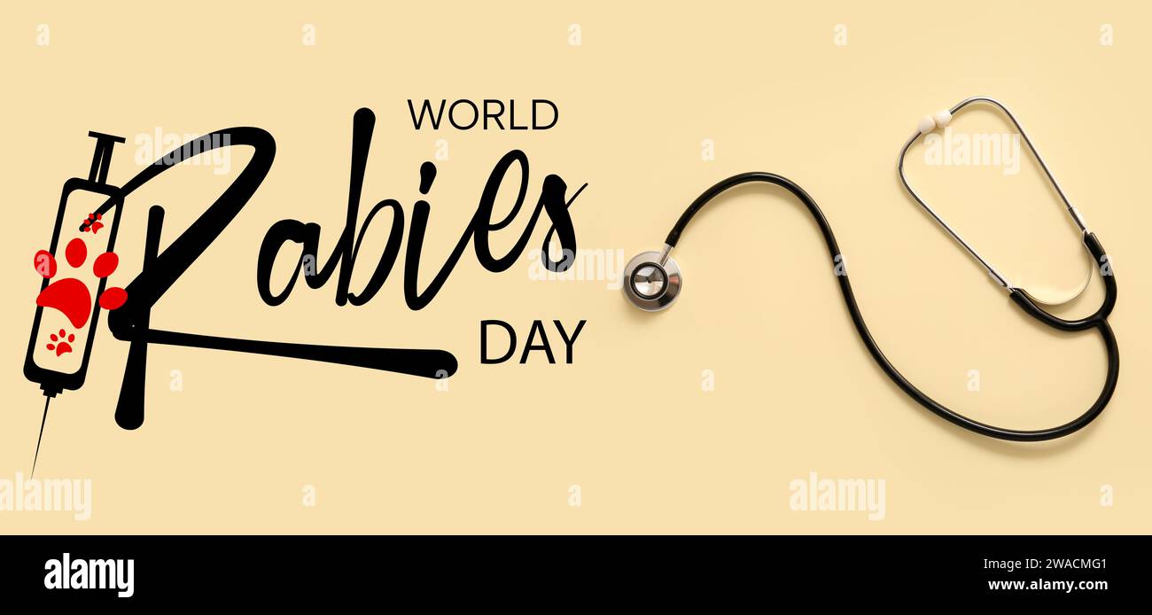 Bannière de sensibilisation pour la Journée mondiale de la rage avec stéthoscope Banque D'Images
