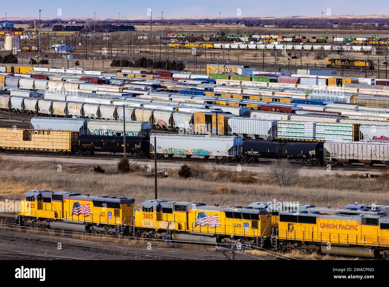 Bailey Yard, le plus grand triage ferroviaire au monde, Union Pacific Railroad, North Platte, Nebraska, USA [aucune autorisation de propriété ; licences éditoriales Banque D'Images