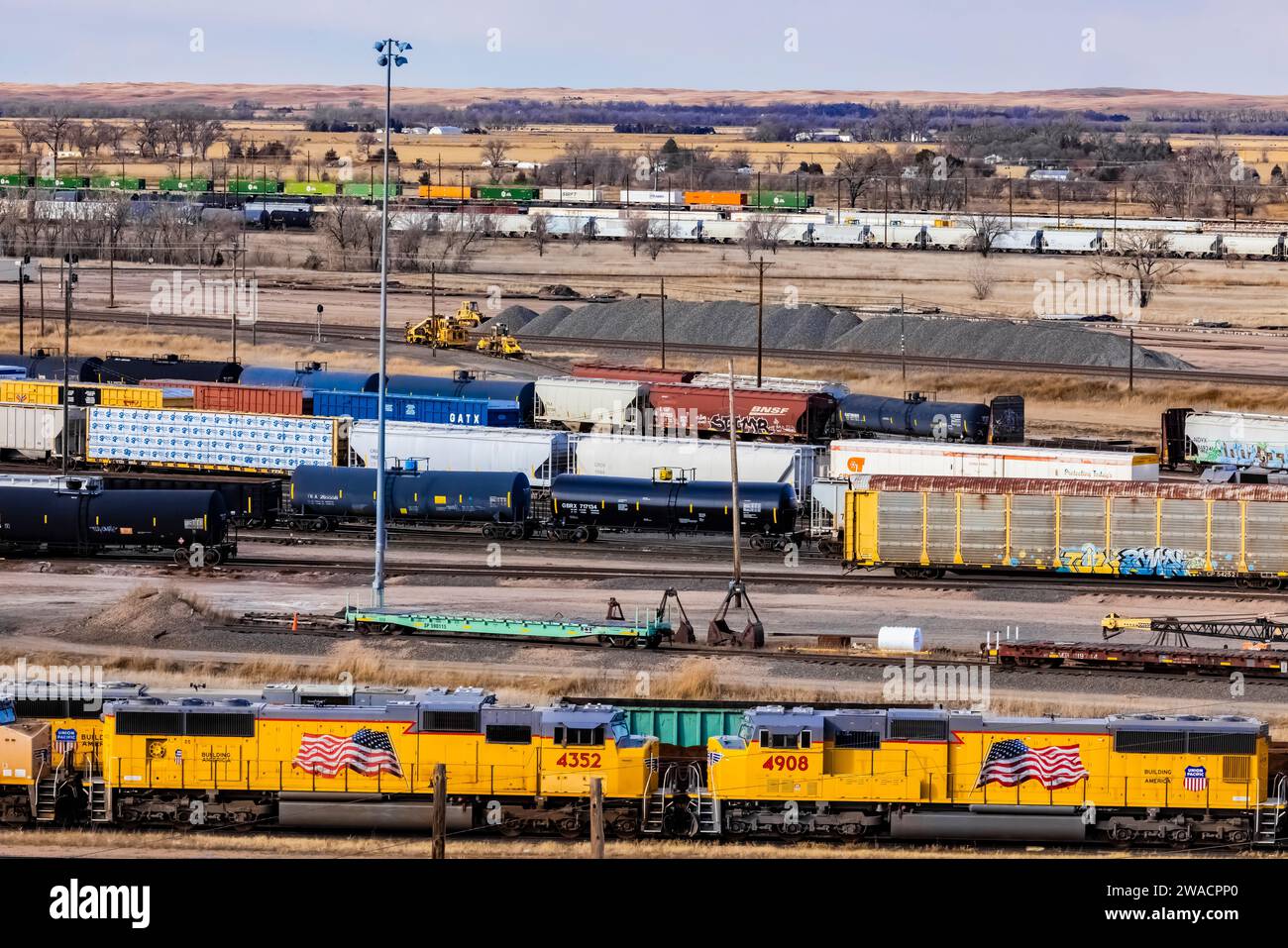 Bailey Yard, le plus grand triage ferroviaire au monde, Union Pacific Railroad, North Platte, Nebraska, USA [aucune autorisation de propriété ; licences éditoriales Banque D'Images