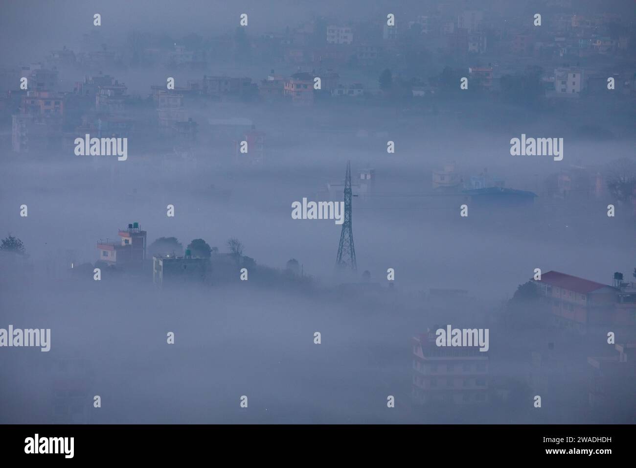 Froid matin d'hiver paysage pittoresque. Banque D'Images