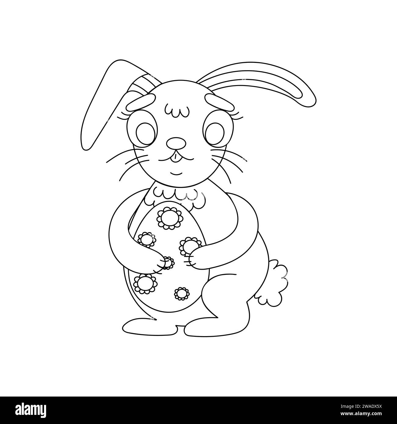 Un lapin de bande dessinée de lapin de Pâques tenant une illustration d'oeuf de Pâques géant Illustration de Vecteur