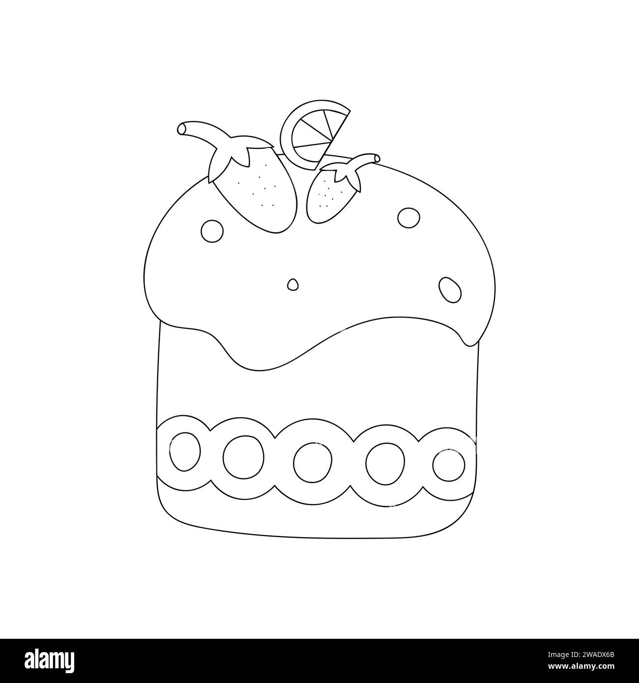 Gâteau de Pâques isolé sur un fond blanc. Illustration vectorielle Doodle. Esquisse linéaire. Illustration de Vecteur