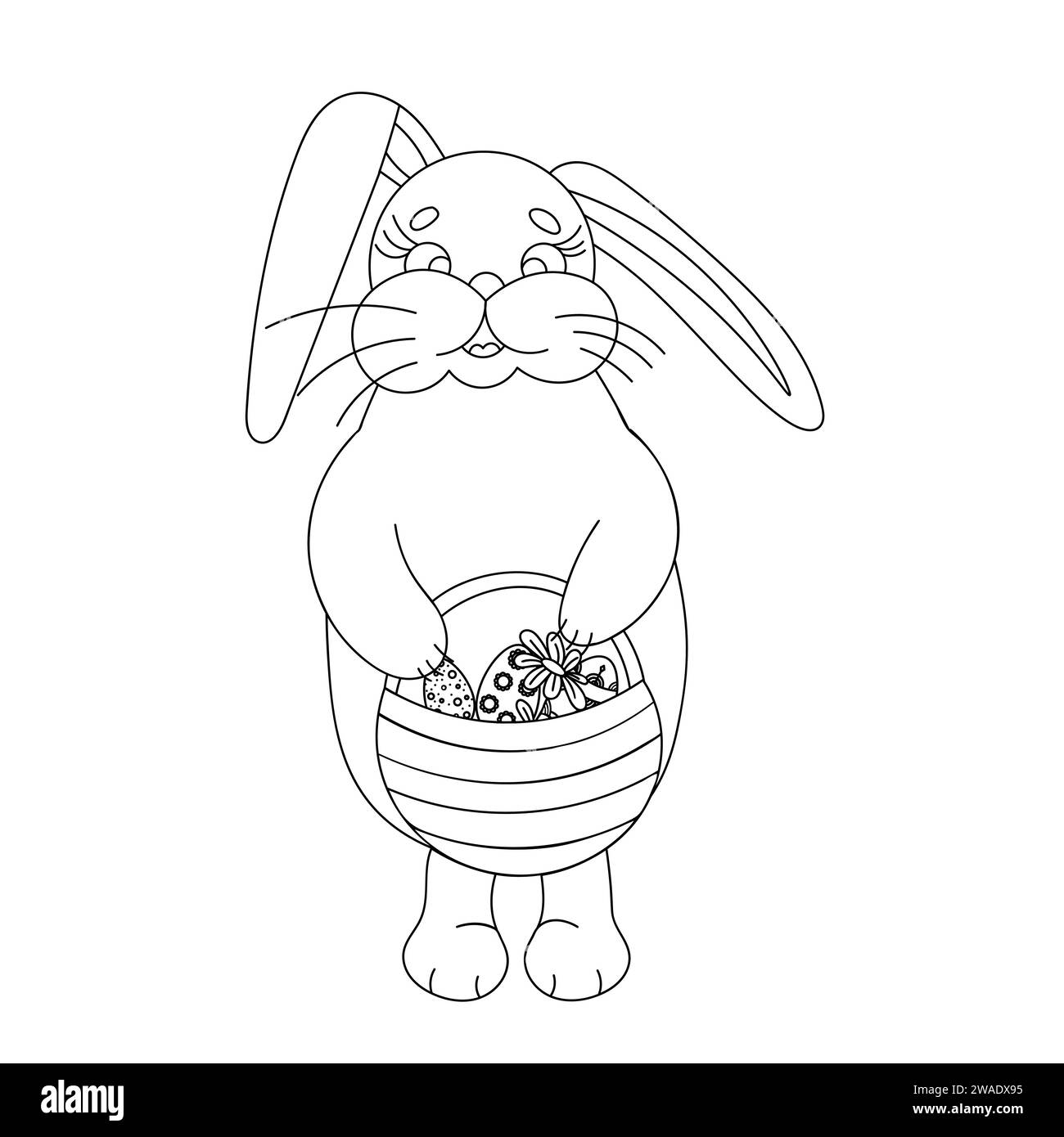 Un lapin de bande dessinée de lapin de Pâques tenant une illustration d'oeuf de Pâques géant Illustration de Vecteur
