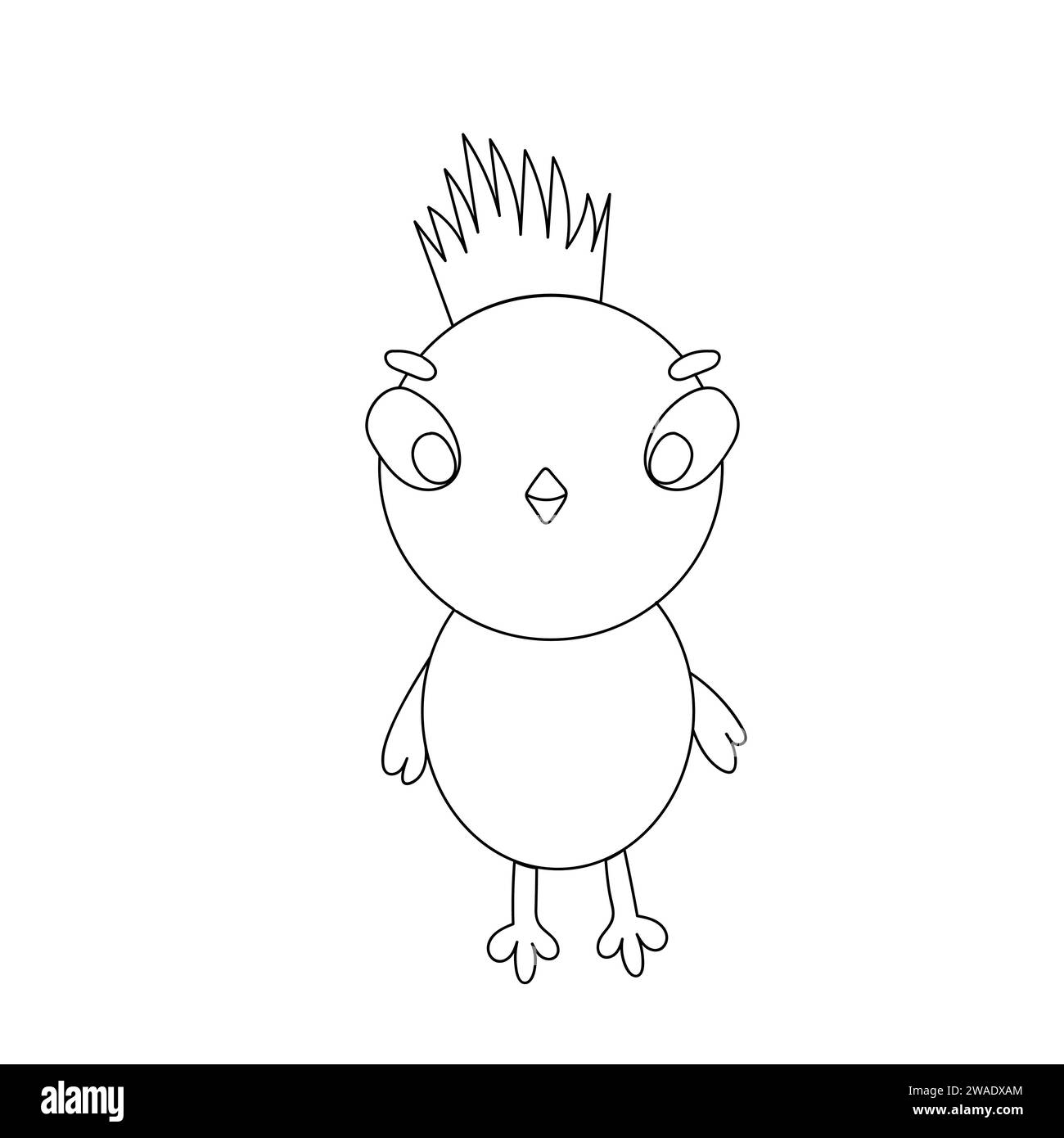 Illustration de dessin animé mignon de petit poussin debout. Autocollant de conception de Pâques de printemps de vecteur dans le style doodle. Isolé sur fond. Illustration de Vecteur