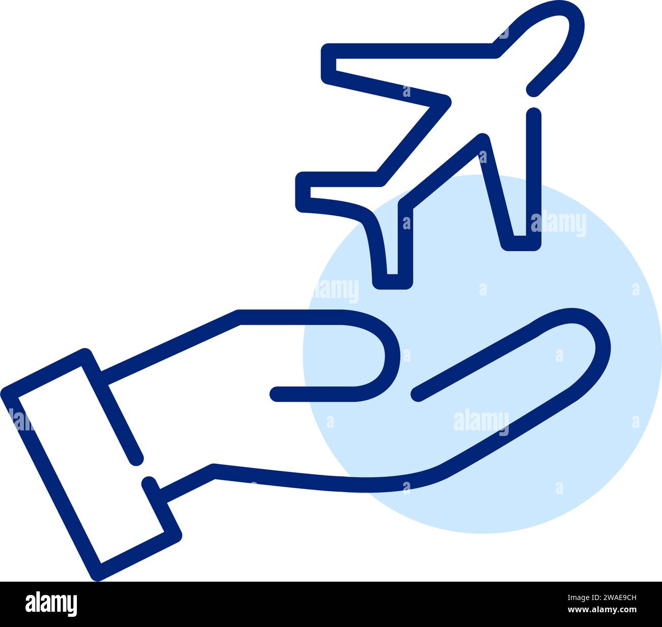 Main tenant un avion emportant. Compagnie aérienne. Contour modifiable et parfait au pixel près Illustration de Vecteur
