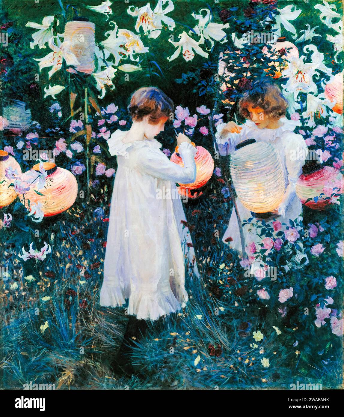 John Singer Sargent, Carnation, Lily, Lily, Rose, peinture à l'huile sur toile, vers 1885 Banque D'Images