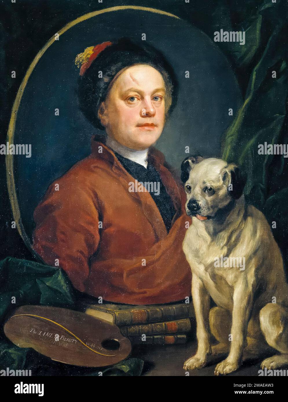 William Hogarth (1697-1764), le Peintre et son Carnet, (autoportrait de l'artiste et de son chien 'Trump'), peinture à l'huile sur toile, 1745 Banque D'Images