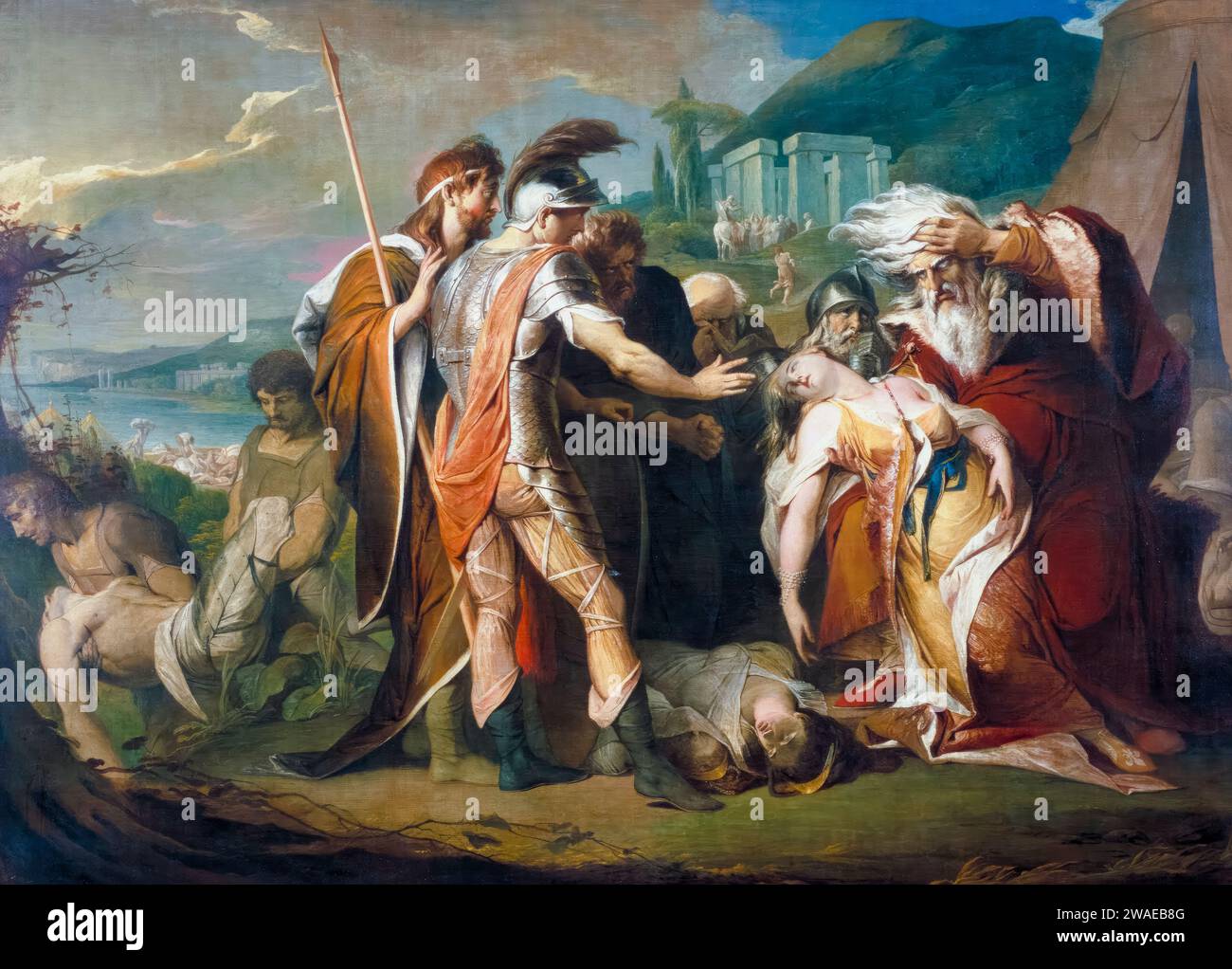 Le roi Lear pleurant sur le cadavre de Cordelia, peinture à l'huile sur toile de James Barry, vers 1786 Banque D'Images