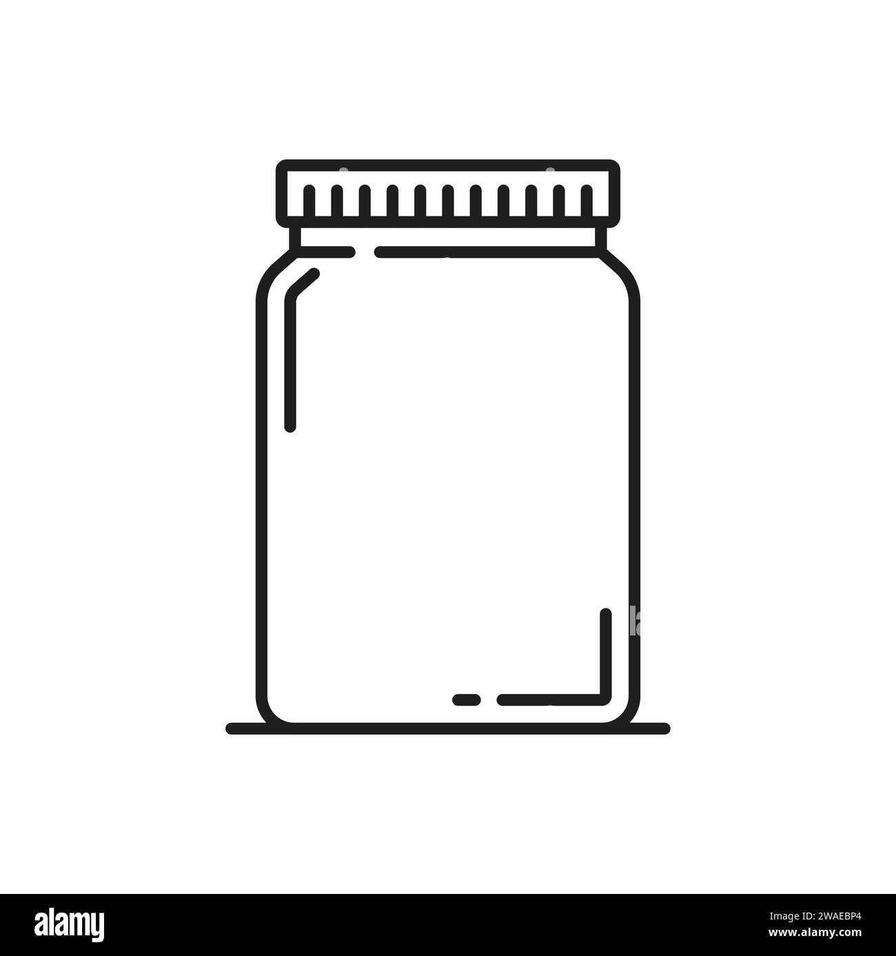 Modèle d'emballage de bouteille pour confiture, miel ou marmelade avec couvercle isolé icône de contour. Pack de verrerie Vector pour les produits liquides, la crème et les aliments laitiers au beurre Illustration de Vecteur