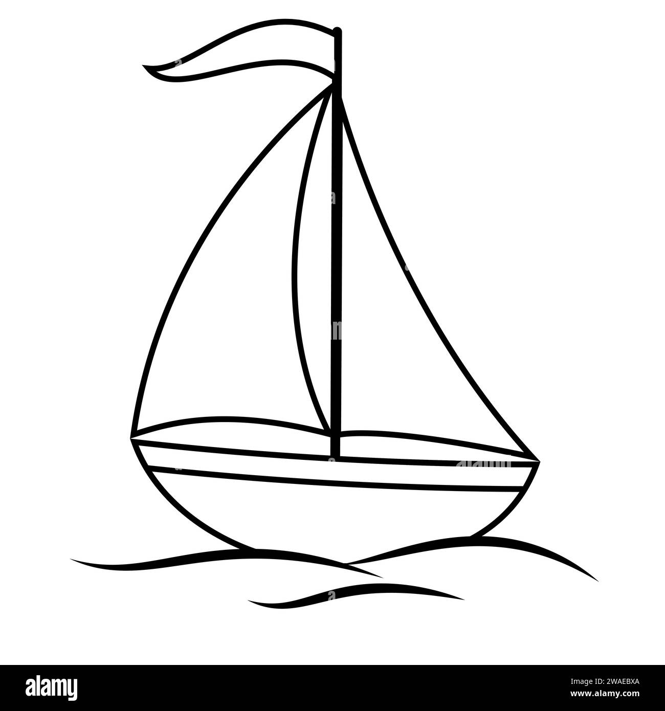 un voilier sur l'eau - illustration vectorielle de dessin animé noir et blanc, isolé sur blanc Illustration de Vecteur