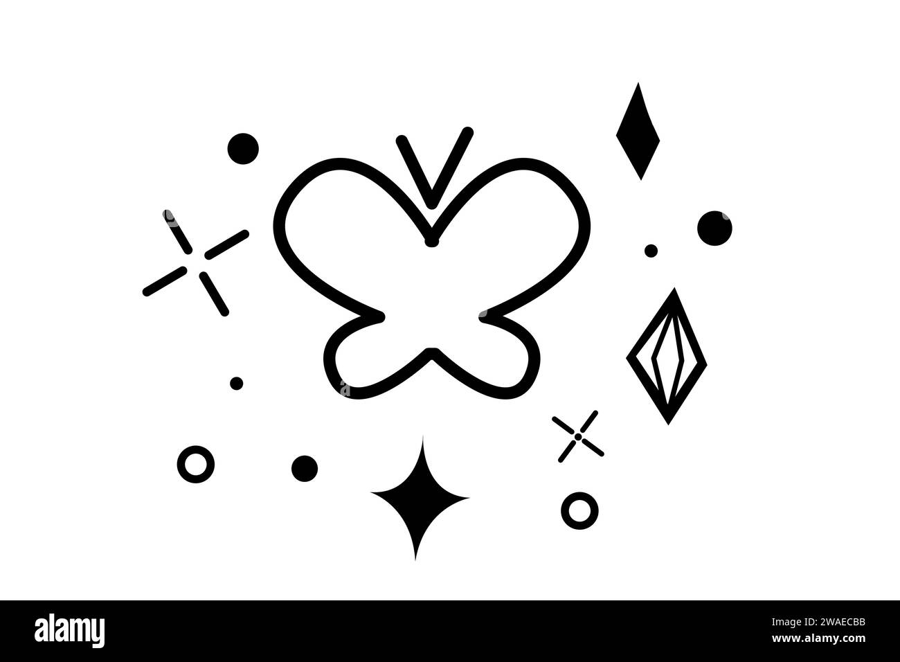 Baterfly avec des fleurs mignonnes, arc-en-ciel, éclats dans le style doodle isolé sur fond blanc. Dessin d'esquisse, dessin animé. Illustration vectorielle Illustration de Vecteur