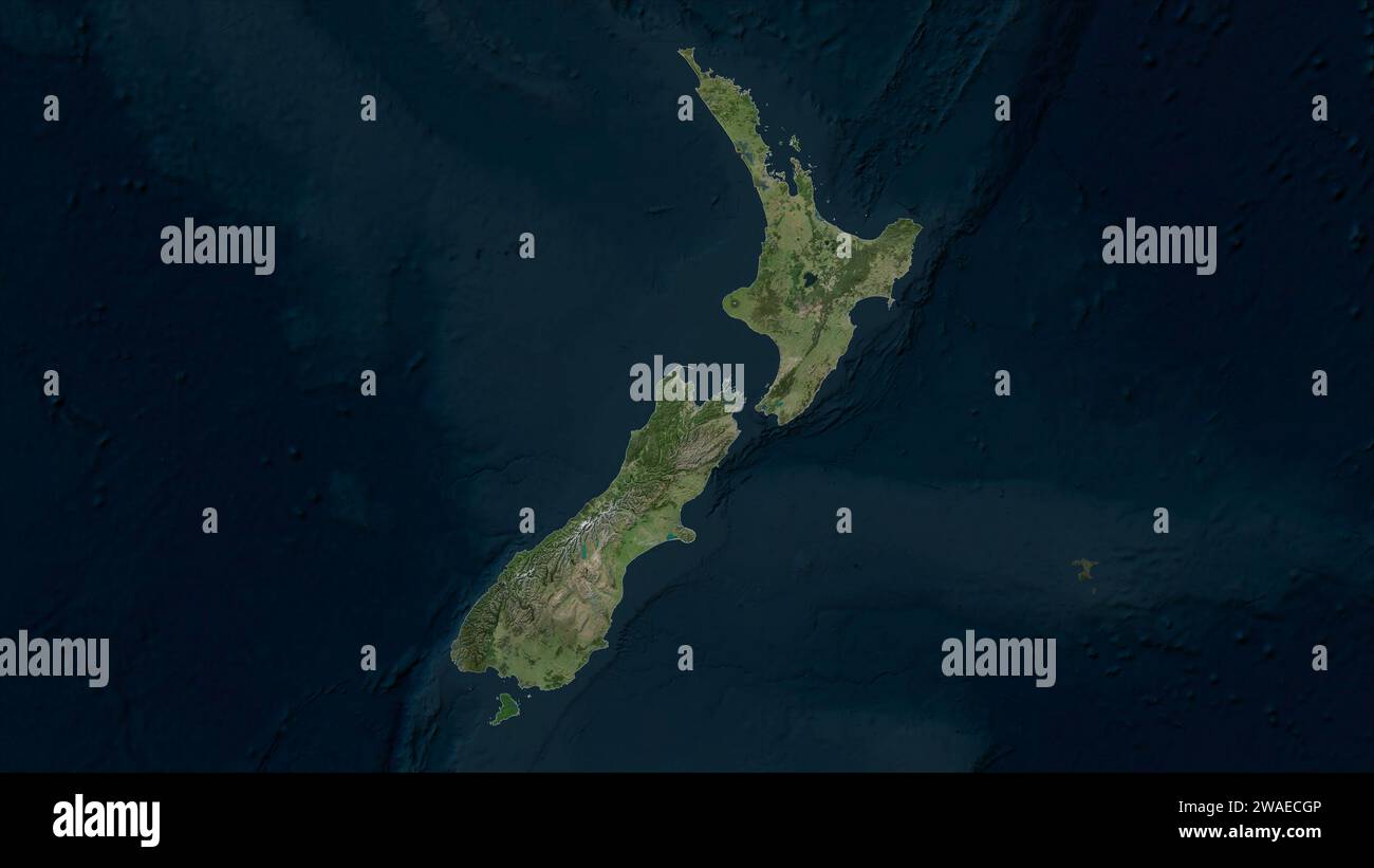 La Nouvelle-Zélande a mis en évidence sur une carte satellite à haute résolution Banque D'Images
