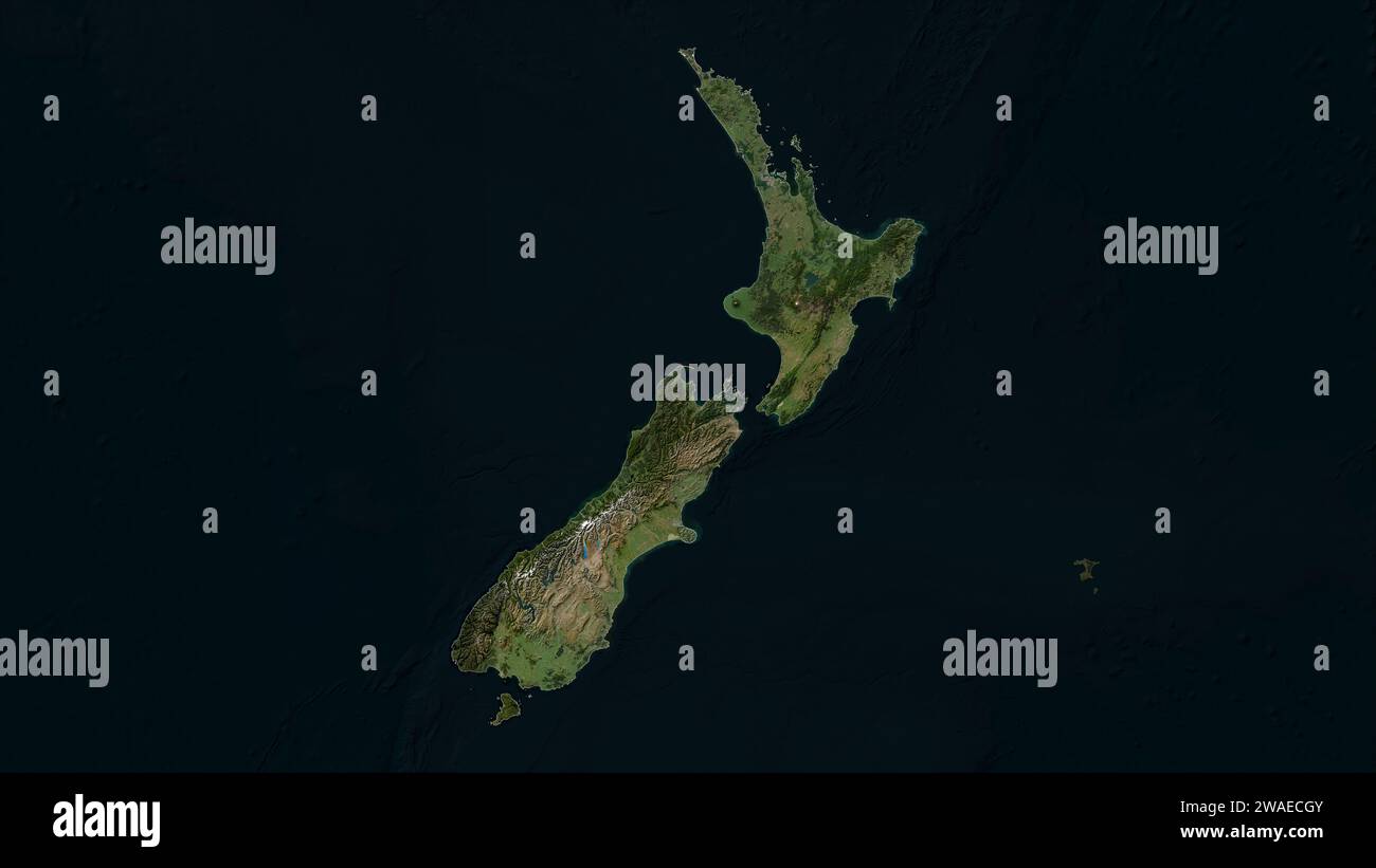 La Nouvelle-Zélande a mis en évidence sur une carte satellite à basse résolution Banque D'Images