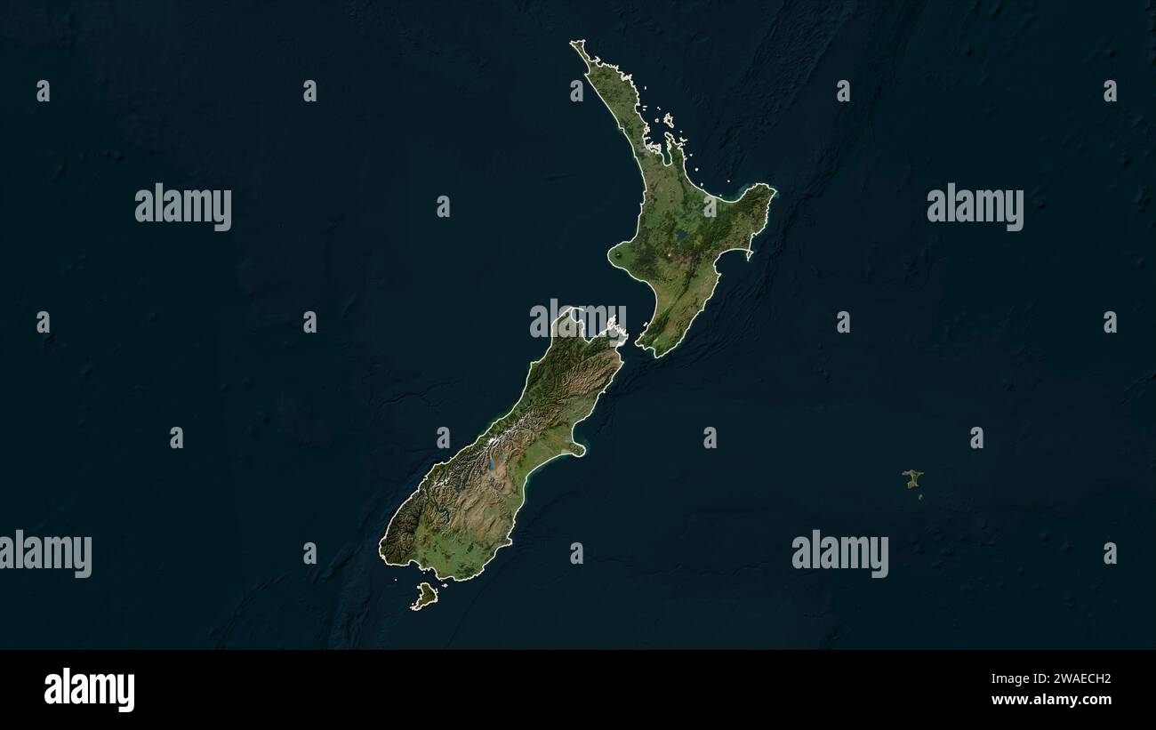 La Nouvelle-Zélande a décrit une carte satellite à basse résolution Banque D'Images