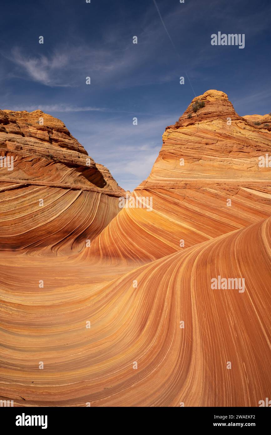 Une vue panoramique des formations rocheuses de The Wave, Kanab, Utah Banque D'Images