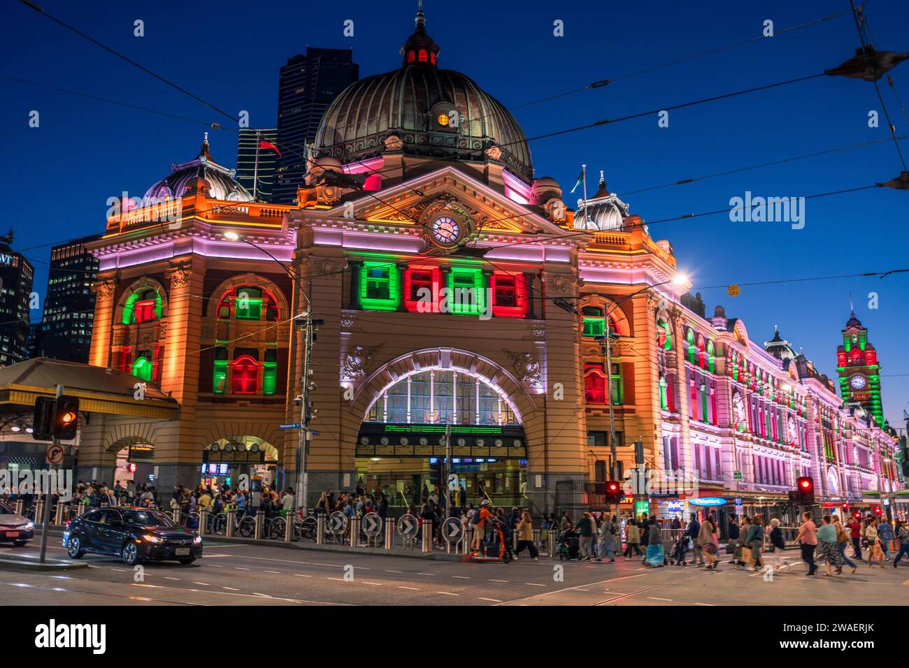 La gare de Flinders Street est décorée de Noël Banque D'Images