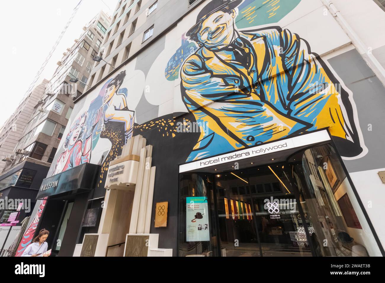Chine, Hong Kong, Hong Kong Island, Soho, Hollywood Road, hôtel Hollywood avec peintures murales de Hollywood Filmstars Banque D'Images