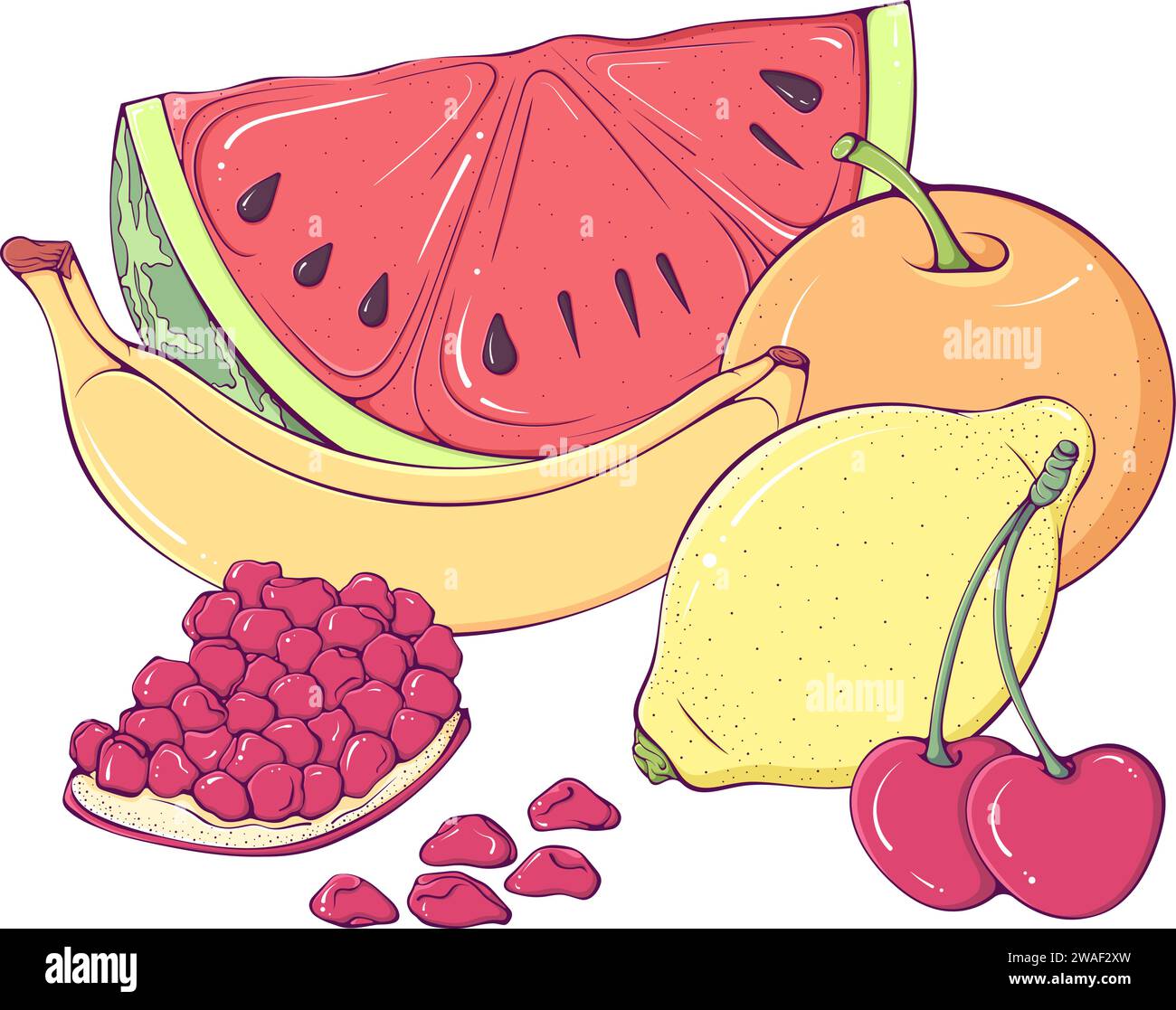 Multicolores mûrs fruits d'été différents Illustration de Vecteur