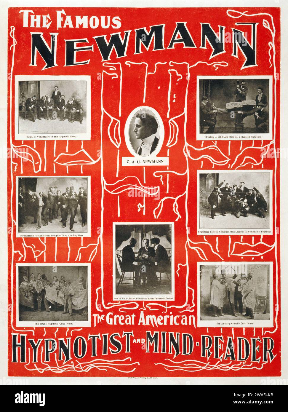 Le célèbre Newmann le grand hypnotiseur américain et lecteur d'esprit - affiche de spectacle de magie vintage - c 1928 Banque D'Images