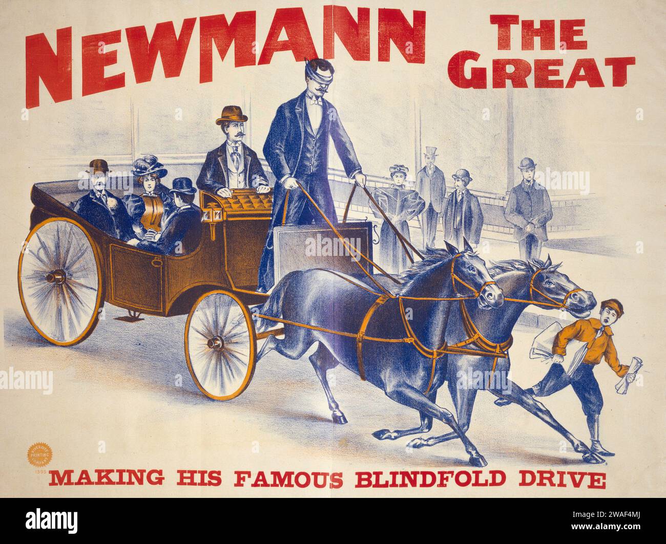 Newmann le Grand - lecteur d'esprit et hypnotiseur Newmann - faisant son célèbre Blindfold Drive avec cheval et buggy, 1898 Banque D'Images