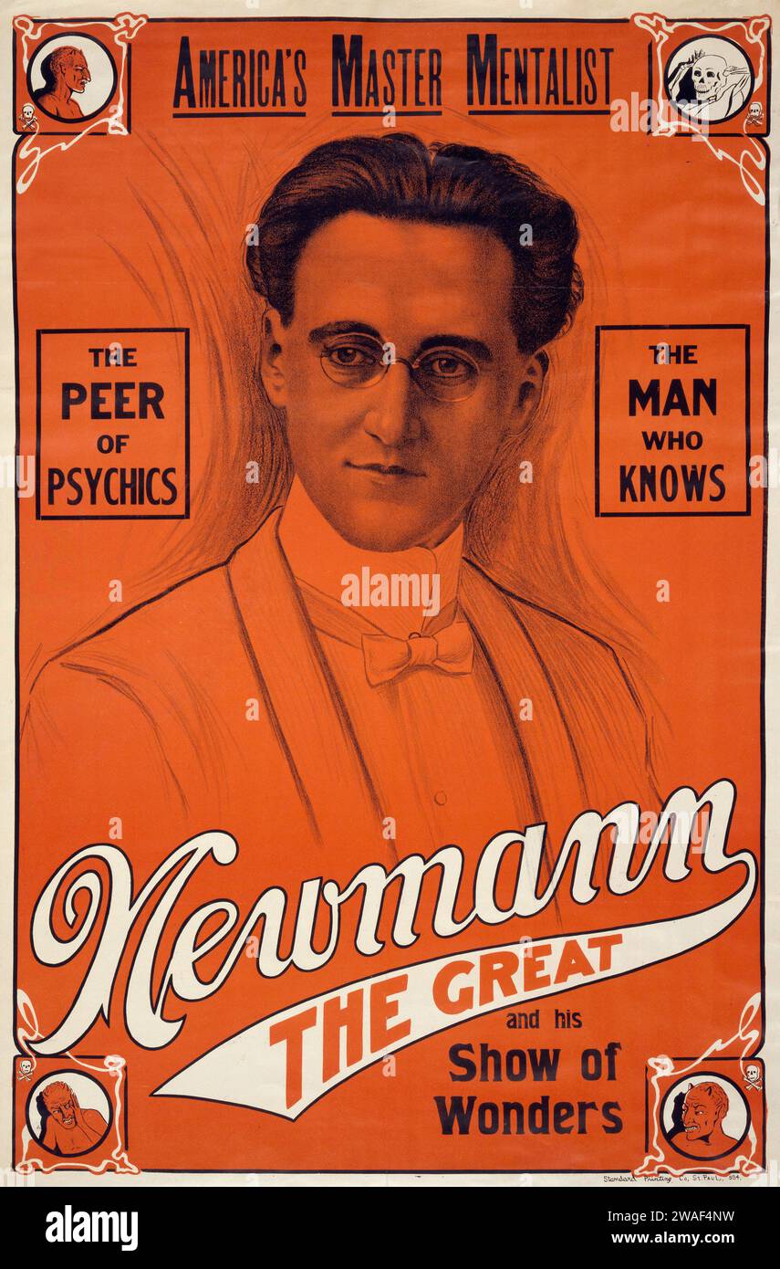 Maître mentaliste de l'Amérique, Newmann le Grand et son spectacle de merveilles, c 1930 - affiche de spectacle théâtral Banque D'Images