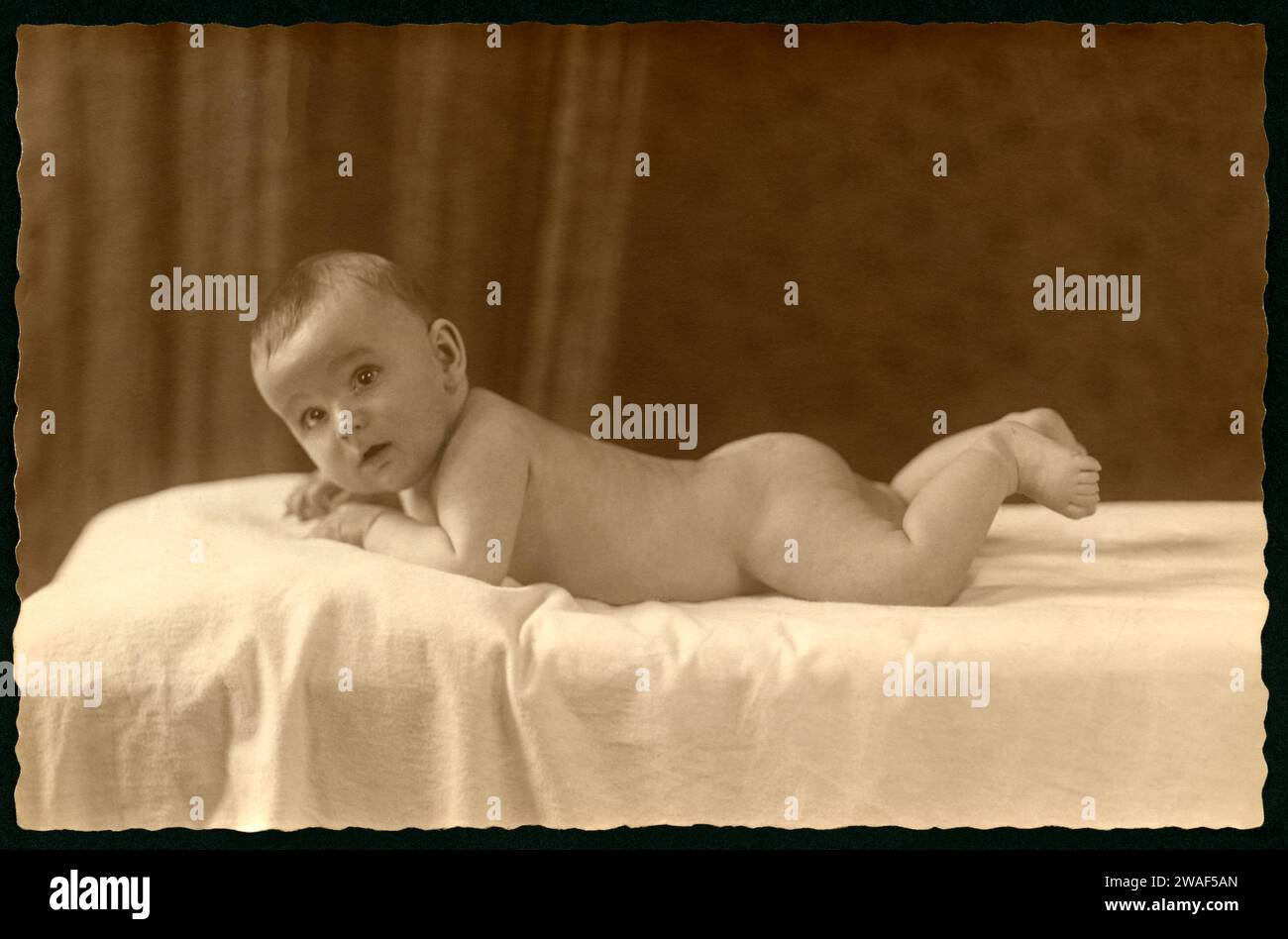 Europa, Deutschland, Hamburg, Baby, auf einer Decke liegend, Studioaufnahme, atelier Schauburg, Hambourg, 1920er Jahre ? , Rechte werden nicht vertreten . / Europe, Allemagne, Hambourg, bébé sur une couverture, photo studio , atelier ' Schauburg ' , Hambourg, 1920e ? , il n'y a pas de droits . Banque D'Images