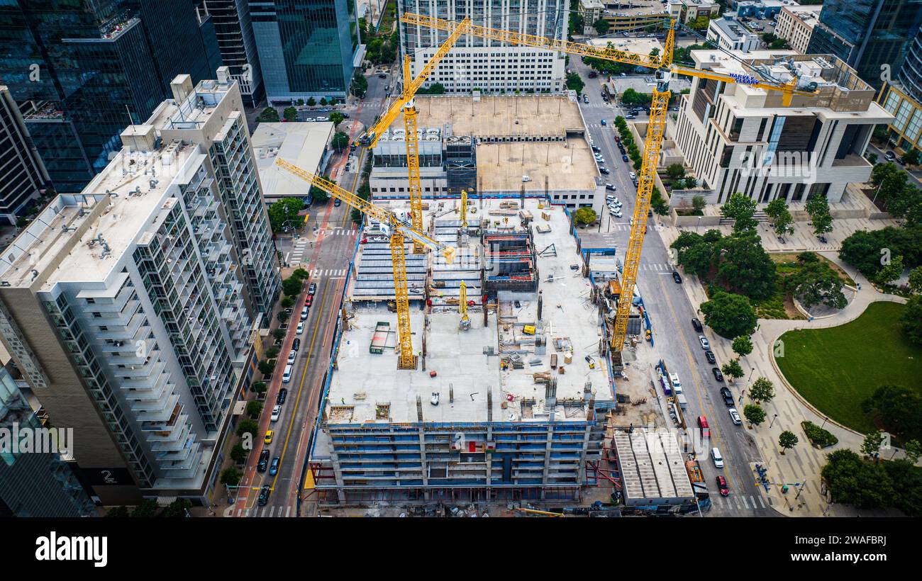 Un chantier de construction animé dans le centre-ville d'Austin. Texas, États-Unis Banque D'Images