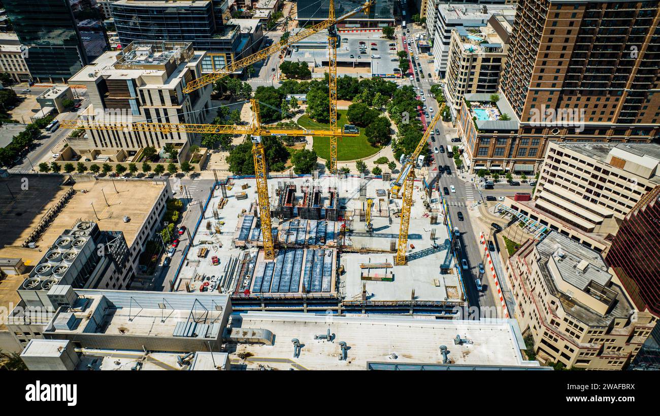 Un chantier de construction animé dans le centre-ville d'Austin. Texas, États-Unis Banque D'Images